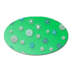 Snowflakes Winter Christmas Green Oval Magnet by HermanTelo