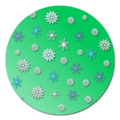 Snowflakes Winter Christmas Green Magnet 5  (round) by HermanTelo