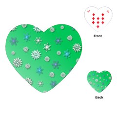 Snowflakes Winter Christmas Green Playing Cards Single Design (heart)