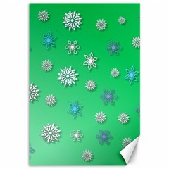 Snowflakes Winter Christmas Green Canvas 12  x 18 