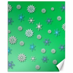 Snowflakes Winter Christmas Green Canvas 11  x 14 