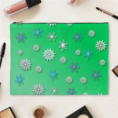 Snowflakes Winter Christmas Green Cosmetic Bag (xl) by HermanTelo