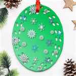 Snowflakes Winter Christmas Green Oval Filigree Ornament (Two Sides) Front