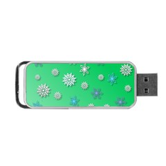 Snowflakes Winter Christmas Green Portable Usb Flash (one Side) by HermanTelo