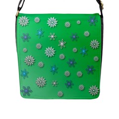 Snowflakes Winter Christmas Green Flap Closure Messenger Bag (l) by HermanTelo