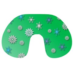 Snowflakes Winter Christmas Green Travel Neck Pillow