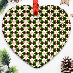 Pattern Flowers White Green Ornament (heart)