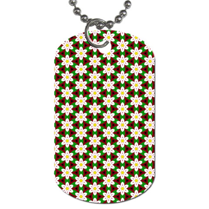 Pattern Flowers White Green Dog Tag (Two Sides)