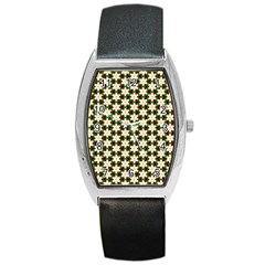 Pattern Flowers White Green Barrel Style Metal Watch by HermanTelo