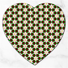 Pattern Flowers White Green Jigsaw Puzzle (heart) by HermanTelo