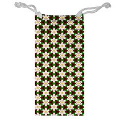 Pattern Flowers White Green Jewelry Bag