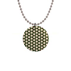 Pattern Flowers White Green 1  Button Necklace