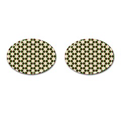 Pattern Flowers White Green Cufflinks (oval)