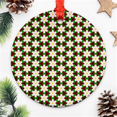 Pattern Flowers White Green Round Ornament (two Sides)