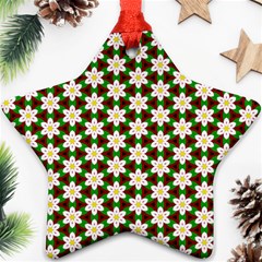 Pattern Flowers White Green Star Ornament (two Sides)