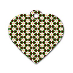 Pattern Flowers White Green Dog Tag Heart (two Sides)