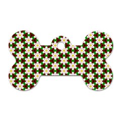 Pattern Flowers White Green Dog Tag Bone (two Sides)