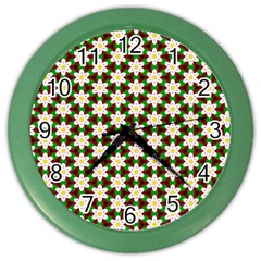 Pattern Flowers White Green Color Wall Clock