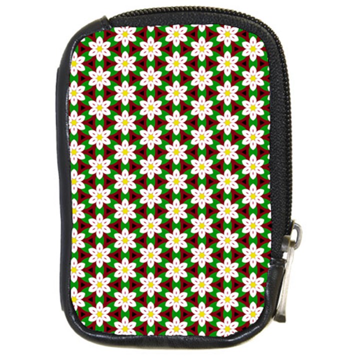 Pattern Flowers White Green Compact Camera Leather Case