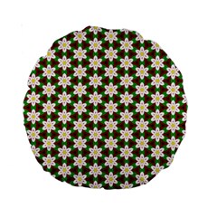 Pattern Flowers White Green Standard 15  Premium Round Cushions