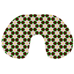 Pattern Flowers White Green Travel Neck Pillow