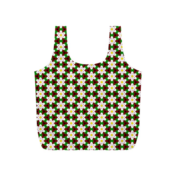 Pattern Flowers White Green Full Print Recycle Bag (S)