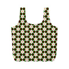 Pattern Flowers White Green Full Print Recycle Bag (m)