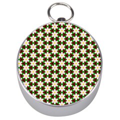 Pattern Flowers White Green Silver Compasses