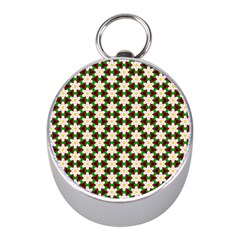 Pattern Flowers White Green Mini Silver Compasses