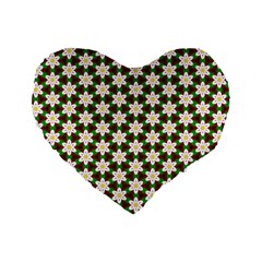 Pattern Flowers White Green Standard 16  Premium Flano Heart Shape Cushions