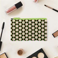 Pattern Flowers White Green Cosmetic Bag (xs) by HermanTelo