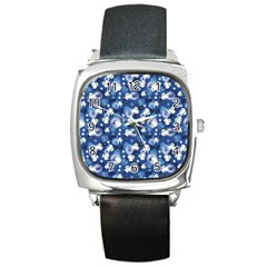 White Flowers Summer Plant Square Metal Watch