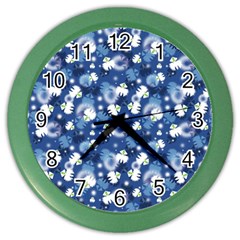 White Flowers Summer Plant Color Wall Clock by HermanTelo