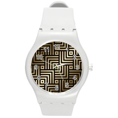 Geometric Pattern   Seamless Luxury Gold Vector Round Plastic Sport Watch (m) by Sudhe