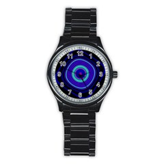 Digital Art Background Pink Blue Stainless Steel Round Watch by Sudhe