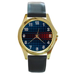 Signal Background Pattern Light Texture Round Gold Metal Watch by Sudhe