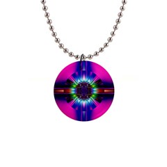 Abstract Art Fractal Creative Pink 1  Button Necklace by Sudhe