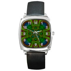 Abstract Background Design Green Square Metal Watch by Sudhe