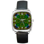 Abstract Background Design Green Square Metal Watch Front