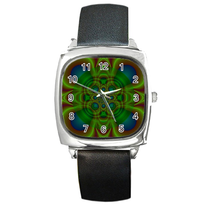 Abstract Background Design Green Square Metal Watch