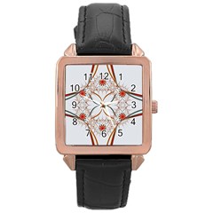 Artwork Fractal Allegory Art Floral Rose Gold Leather Watch  by Sudhe