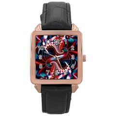 Abstract Fractal Artwork Colorful Art Rose Gold Leather Watch  by Sudhe