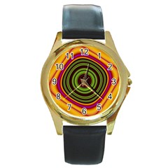 Digital Art Background Yellow Red Round Gold Metal Watch by Sudhe