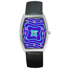 Abstract Artwork Fractal Background Blue Barrel Style Metal Watch by Sudhe