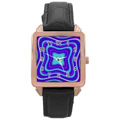 Abstract Artwork Fractal Background Blue Rose Gold Leather Watch  by Sudhe