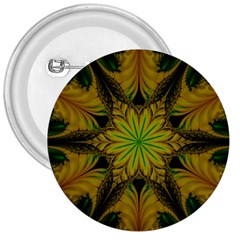 Abstract Flower Artwork Art Green Yellow 3  Buttons