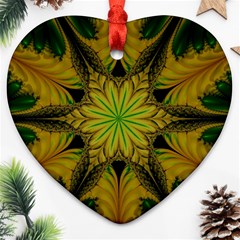 Abstract Flower Artwork Art Green Yellow Ornament (Heart)