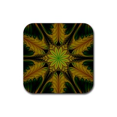 Abstract Flower Artwork Art Green Yellow Rubber Coaster (square)  by Sudhe