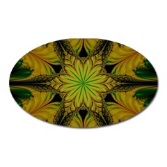 Abstract Flower Artwork Art Green Yellow Oval Magnet