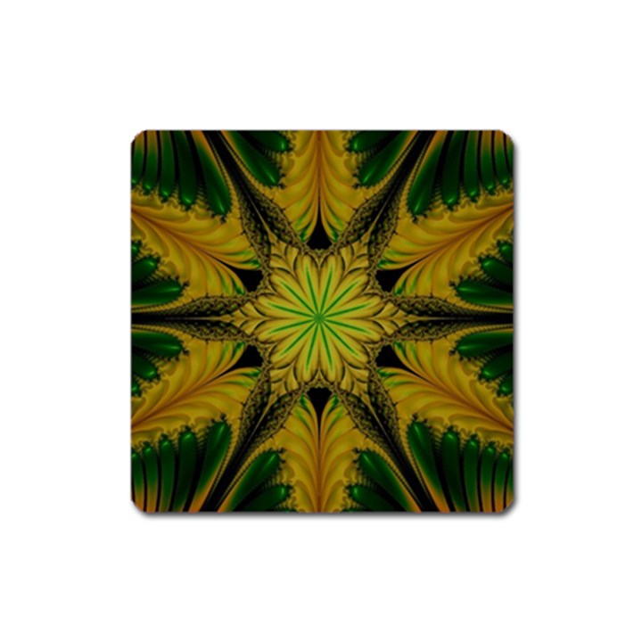 Abstract Flower Artwork Art Green Yellow Square Magnet